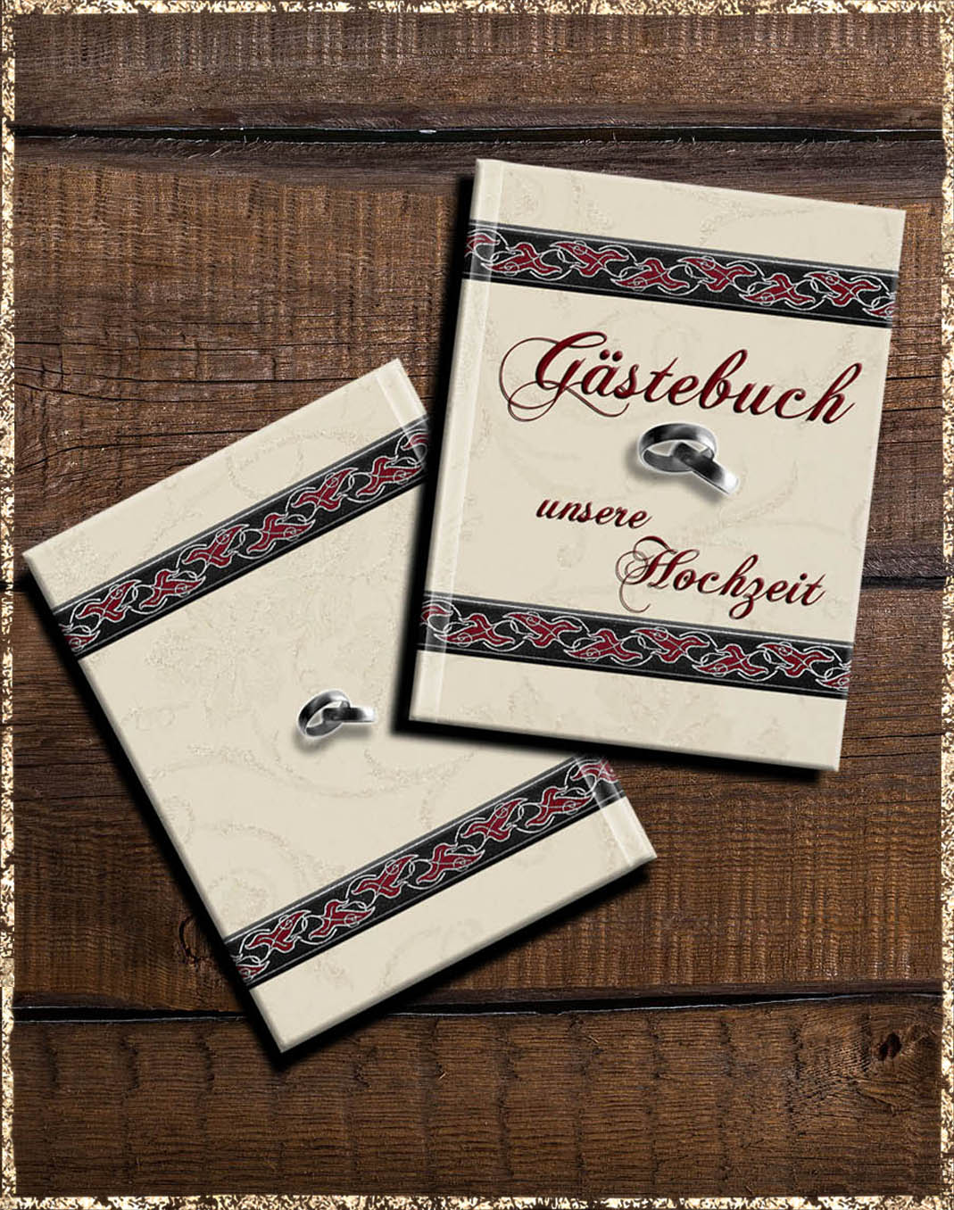 Gästebuch Hochzeit - XL - DIN A4 elfenbein mit Efeuborte rot silber schwarz